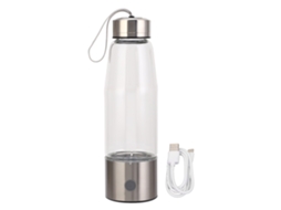 Garrafa Geradora de Água de Hidrogênio Portátil Recarregável 460ml 2300ppb Vidro Borossilicato Prata