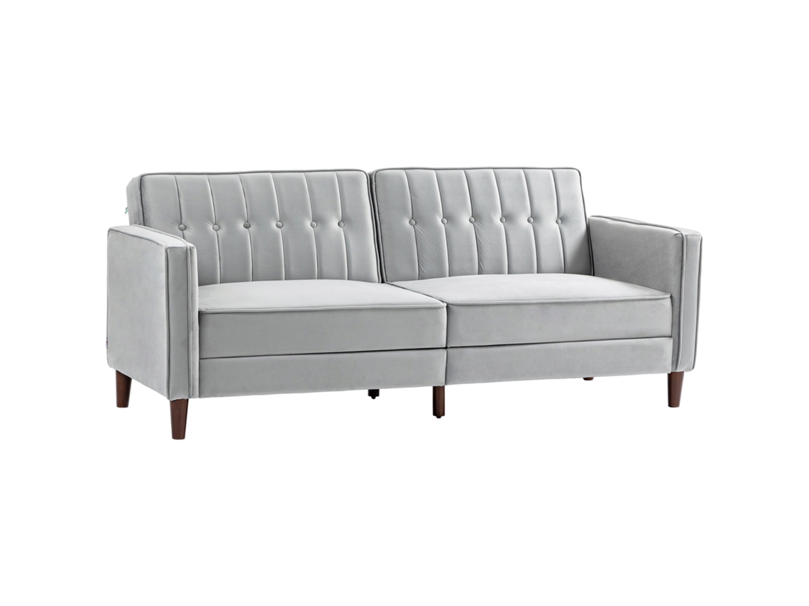 Sofá 2 lugares convertível 189x80,5x78,5cm cinza claro estofado aveludado com encosto ajustável | S/MARCA