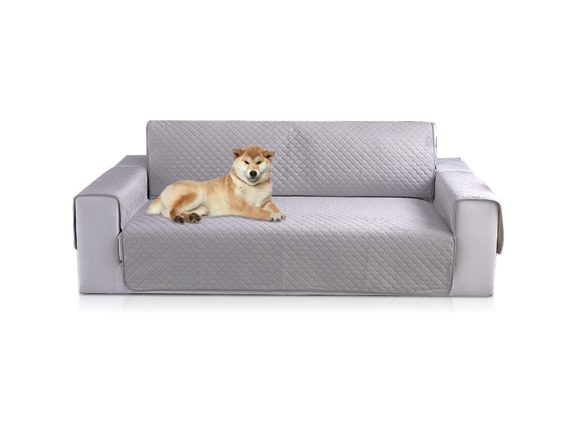 Protetor de sofá antiderrapante para 2 lugares, cinza, estilo moderno, protege contra manchas e desgaste.