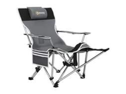 Cadeira de Camping Dobrável com Apoio de Pés Destacável, Porta Copos e Bolso 82x100x88 Cm Cinza S/MARCA