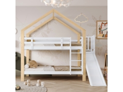 Cama De Andares 90x200cm Madeira Maciça Branco+natural Com Deslizador E Escada