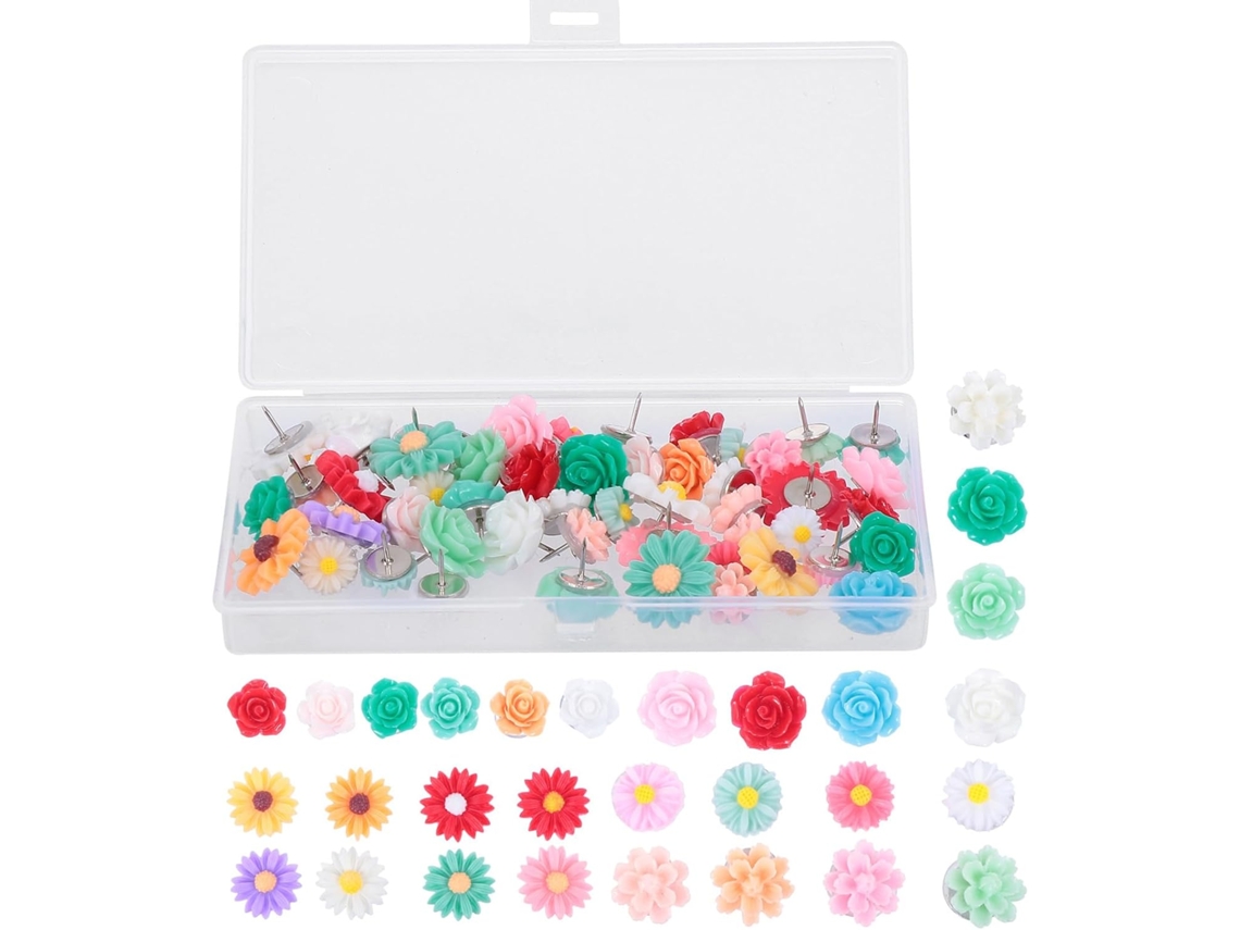 Alfinetes Decorativos Genéricos E Duráveis De Cortiça, 50 Peças, Design Floral, Resina E Metal, Cor Aleatória, Para