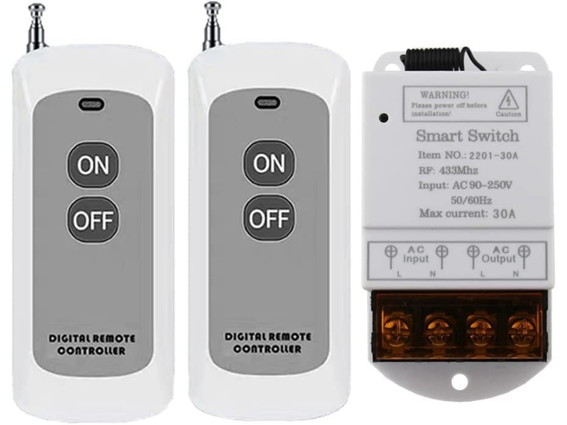Interruptor Remoto Sem Fio De 433mhz, Ac 110v 120v 220v 30a, 1 Canal, Com Relé Para Controle Remoto De Luz E Segurança