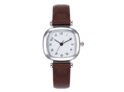 Relógio Feminino de Pulso Vansvar com Pulseira Pu Quadrado Números Árabes Marrom