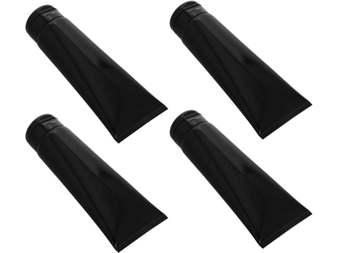 Conjunto De 4 Tubos Cosméticos Macios Pretos Brilhantes Recarregáveis De 200ml Com Tampa.