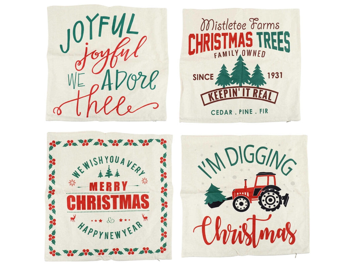 Conjunto De 4 Fronhas Decorativas De Natal, Quadradas, 45 X 45 Cm (18 X 18 Polegadas)