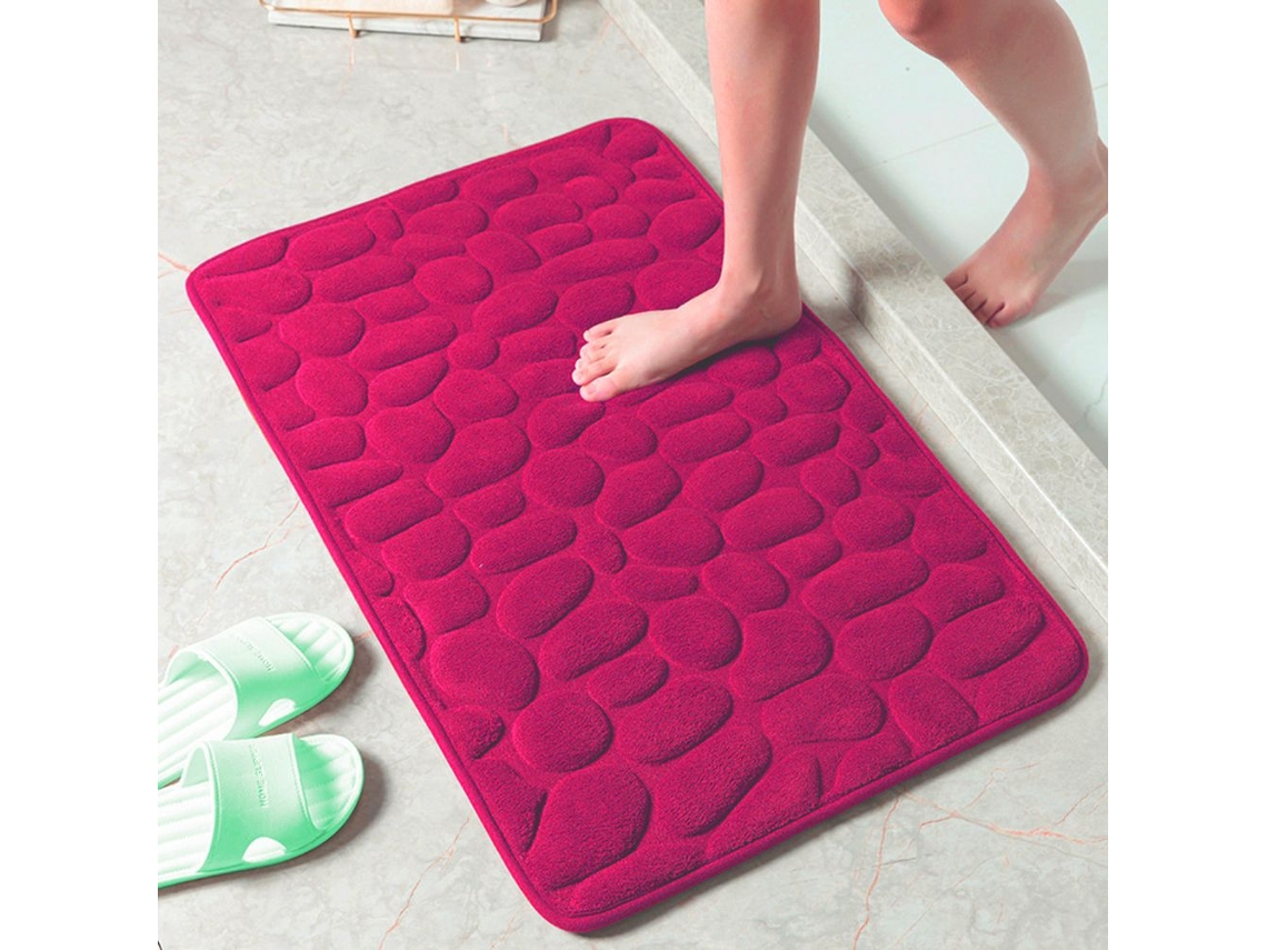 Tapete de Banheiro Antiderrapante , com Estampa de Pedra, em Tecido Não Tecido, Altamente Absorvente e Lavável. MDUG (rosa)