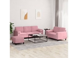 Vidaxl 3 Pcs Conjunto De Sofás Com Almofadas Veludo Rosa