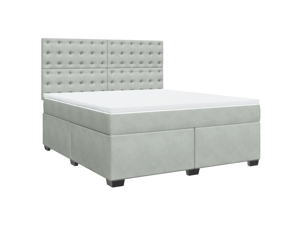 Cama com Molas e Colchão Veludo Cinzento Claro MAISON EXCLUSIVE (180x200 cm)