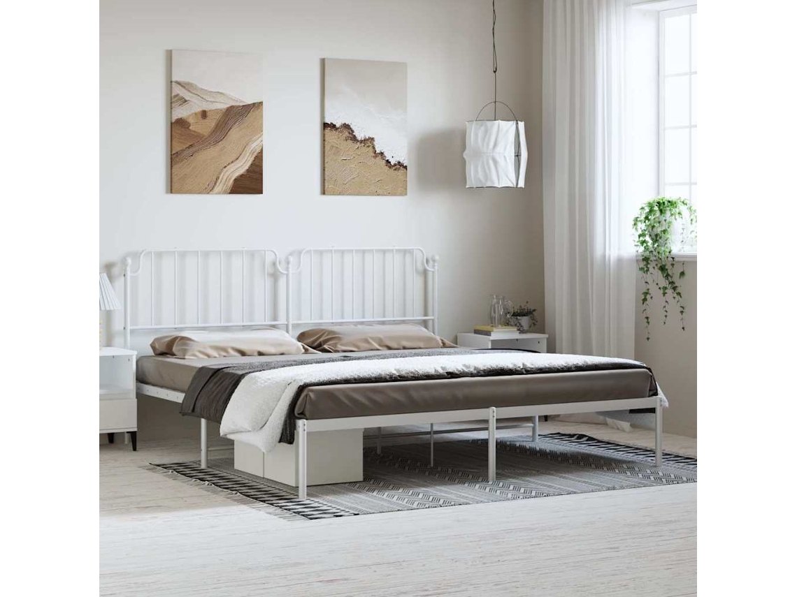 Vidaxl Estrutura de Cama com Cabeceira 193x203 Cm Metal Branco