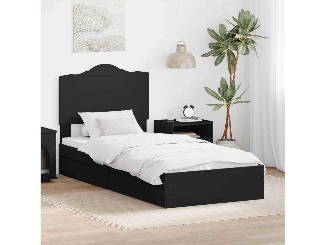 Vidaxl Cama Com Armazenamento Preto 90 X 190 Cm Derivados De Madeira