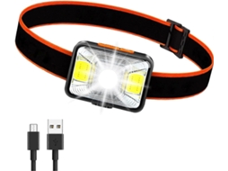 Lanterna Frontal Recarregável USB, 1800mAh, 1800 Lux, 5 Modos, IPX5, Impermeável para Pesca, Camping, Ciclismo, Caça S/MARCA