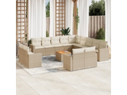 Vidaxl 14 Pcs Conjunto De Sofás P/ Jardim Com Almofadões Vime Pe Bege
