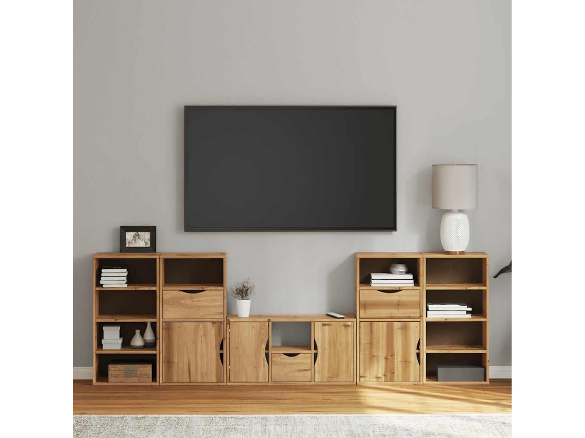 Móveis De Tv De 5 Peças Com Arrumação Madeira De Pinho Maciça Dkd Home Decor
