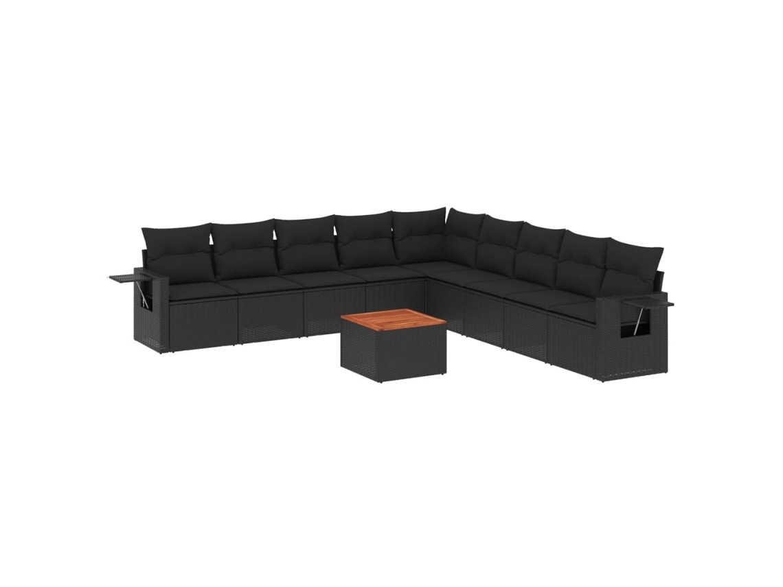 Conjunto de 10 Sofás de Jardim com Almofadões Vime Pe Preto MAISON EXCLUSIVE (N/A)