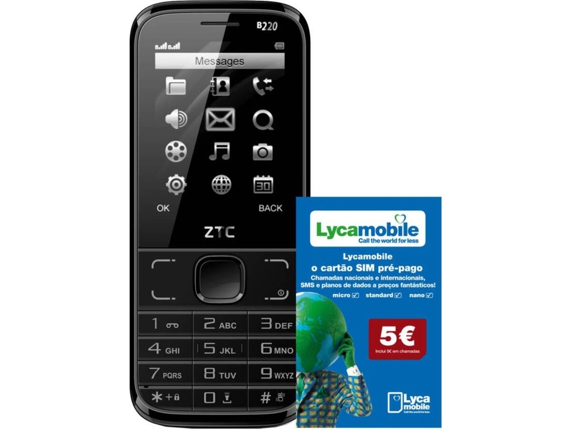 Bundle Telemóvel ZTC LYCAMOBILE B220 Preto (Outlet Grade A)