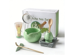 Conjunto 8 Peças Matcha - Kit Chá Matcha - Batedor Matcha - Cerâmica - Forma Redonda - Verde