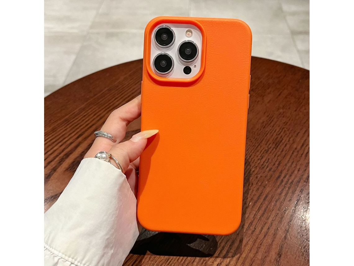 Capa Para Iphone 17 Pro Na Cor Laranja Sólida Com Textura De Couro Macio.