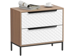 Cômoda com 2 gavetas decorativas, tons natural e branco, QINGYU TECH