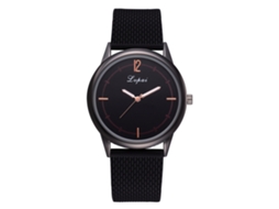 Relógio de Pulso Feminino de Quartzo com Pulseira de Silicone Moda Preto+ouro Rosa Lvpai