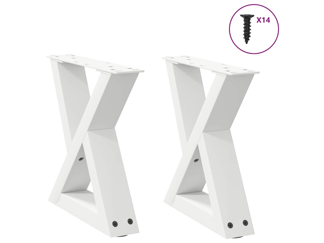 Vidaxl Pés Para Mesa De Centro 2 Peças, Branco, 30x(30-31,3) Cm, Aço