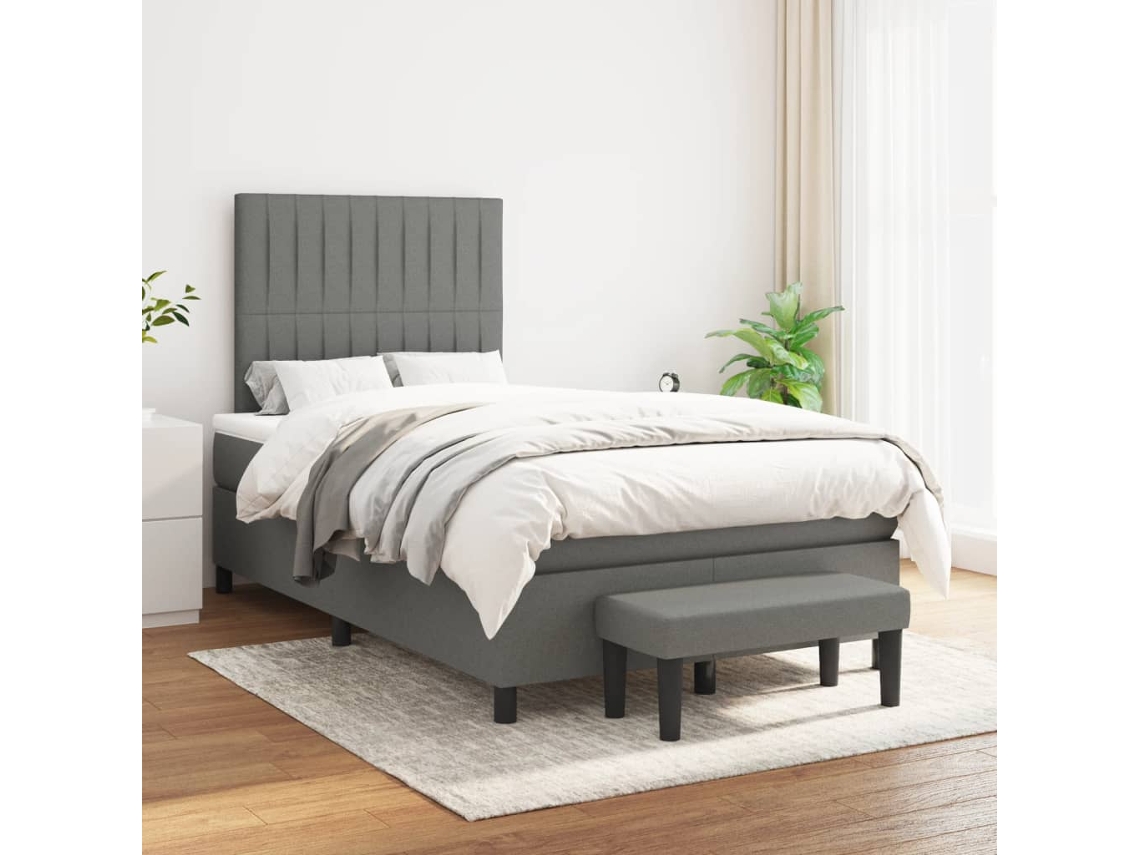 Vidaxl Cama Com Molas/colchão 120x200 Cm Tecido Cinzento-escuro
