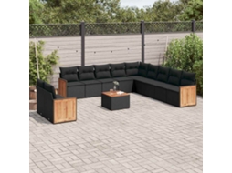Vidaxl 12 Pcs Conjunto De Sofás De Jardim C/ Almofadões Vime Pe Preto