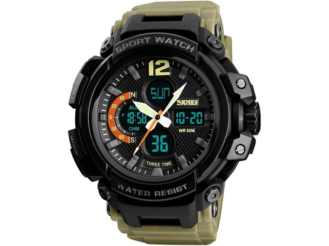 Masculino Esporte Led Digital Eletrônico Masculino Relógios de Pulso Duplos-Cáqui