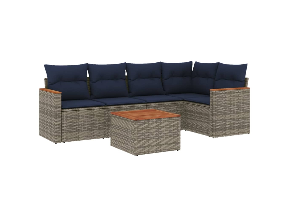 Conjunto de Sofá de Jardim, 6 Peças, Almofadas, Rattan Cinza MAISON EXCLUSIVE