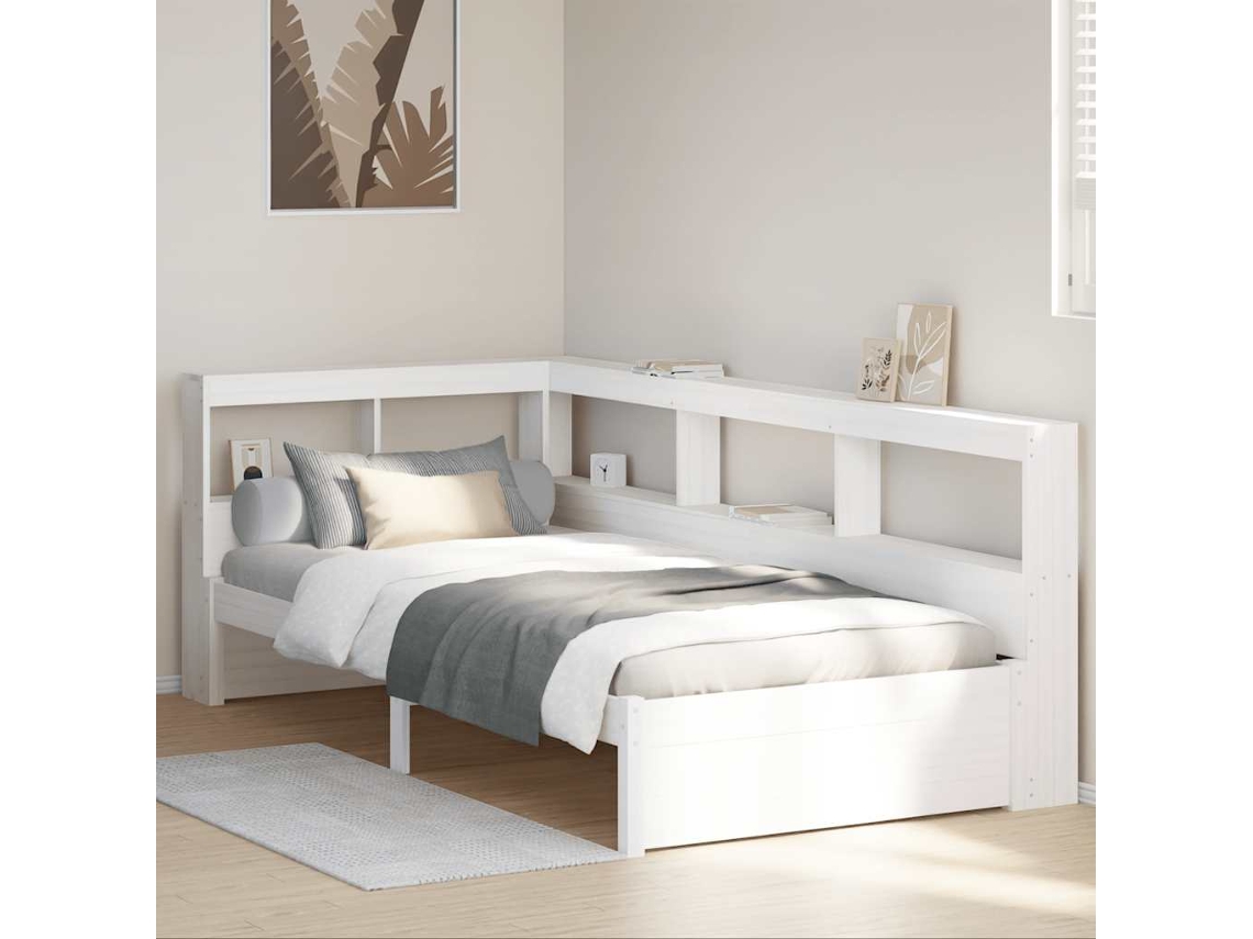 Cama Com Estante Sem Colchão 90x200 Cm Pinho Maciço Branco