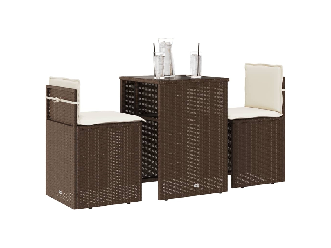 Conjunto 3 Peças Bistrô Com Almofadões Vime Pe Castanho Dkd Home Decor