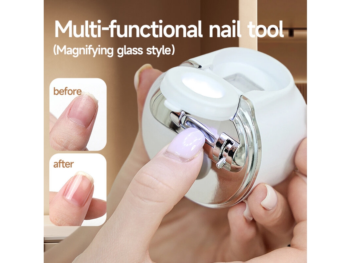 Branco Cortador Unhas Elétrico 2 Em 1 Recarregável Automático Lente Aumento 2.5x Luz Led Silencioso Seguro Bebês Crianças Adultos