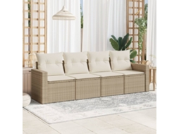 4 Pcs Conjunto De Sofás Para Jardimconjuntos Relax Jardimconjunto De Jantar C/ Almofadões Vime Pe Bege Cfw210878 Lovely Home
