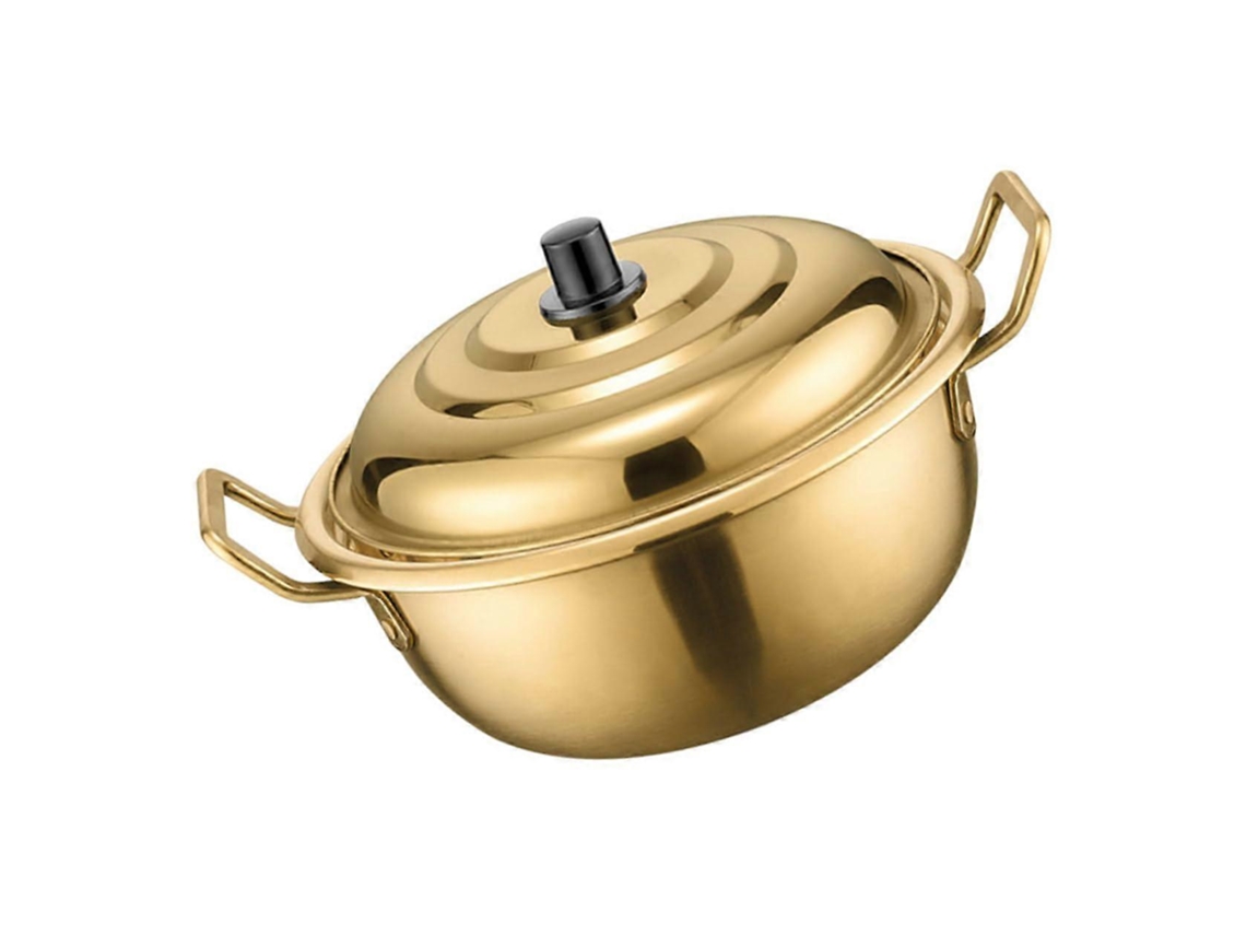 Panela Coreana Para Ramen Com Tampa, Em Aço Inoxidável, Com Alças Duplas Para Fogão De Indução.