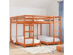 Vidaxl Estrutura De Cama Beliche Tripla Marrom Cera 200 X 200 Cm