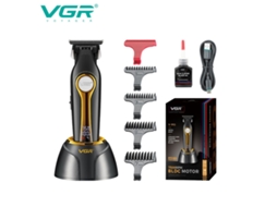 Máquina de Cortar Cabelo Elétrica com Visor Digital e Base, Recarregável, com Gravação MDUG (dourado)