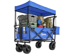 Carrinho Dobrável Com Teto, Alça, Cesta Dobrável De Transporte Todo-o-terreno, Carrinho De Transporte De Aço Preto Oxford Blue