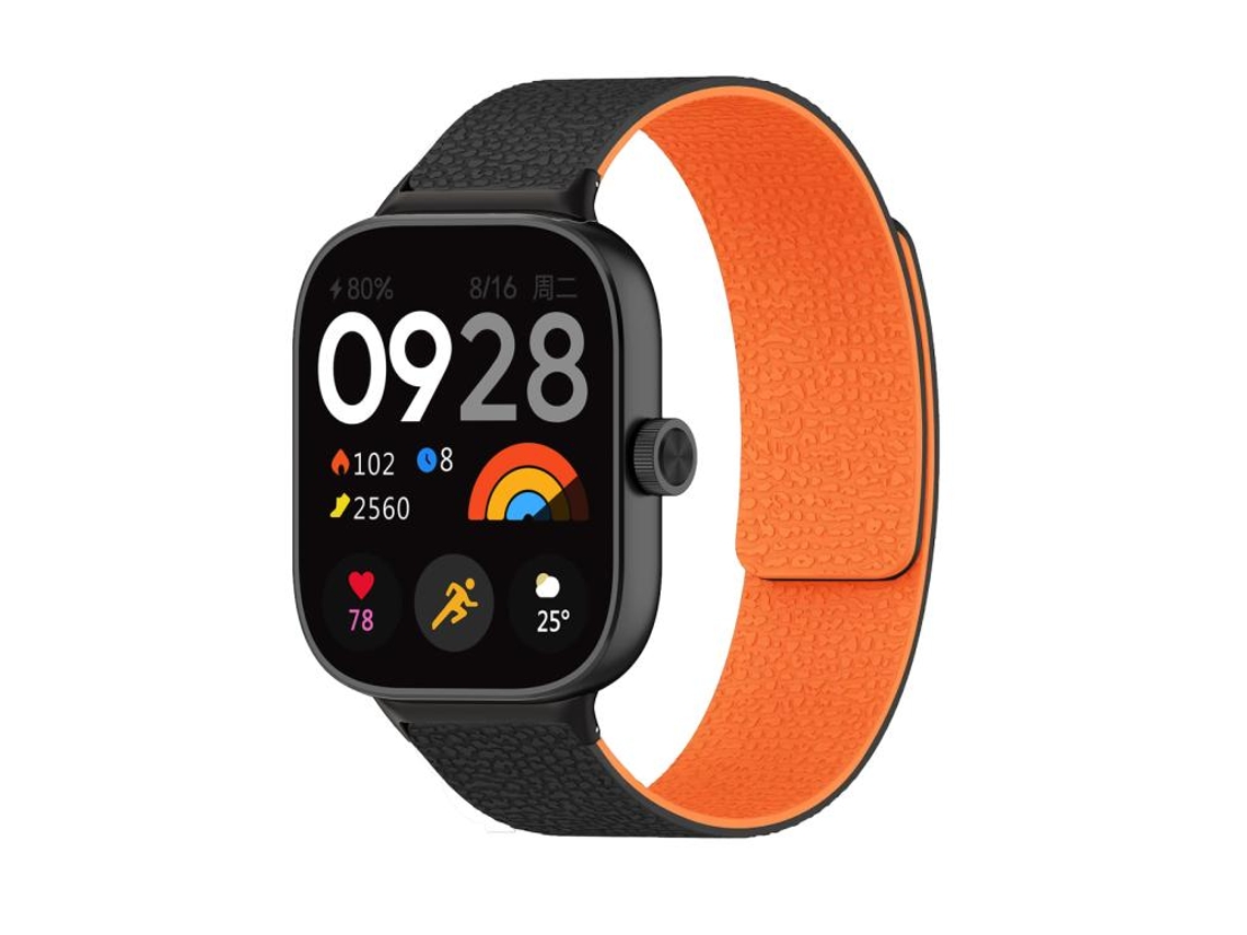 Bracelete Para Redmi Watch 6 / 5 / 4 - Silicone Macio Magnético - Textura De Lichia Preto E Laranja