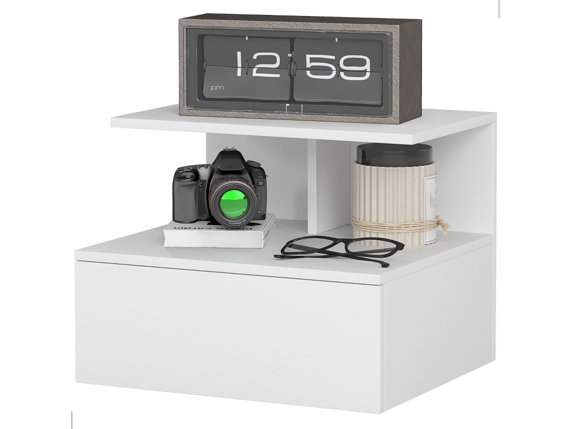 Mesa De Cabeceira Suspensa 1 Gaveta Aberta Branca 39,8x35x31,6cm