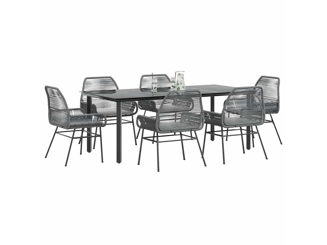 Vidaxl Conjunto Jantar Jardim 7 Peças Almofadas Vidro Vime Cinzento Pe