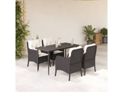 Vidaxl 5 Pcs Conjunto De Jantar P/ Jardim C/ Almofadões Vime Pe Preto