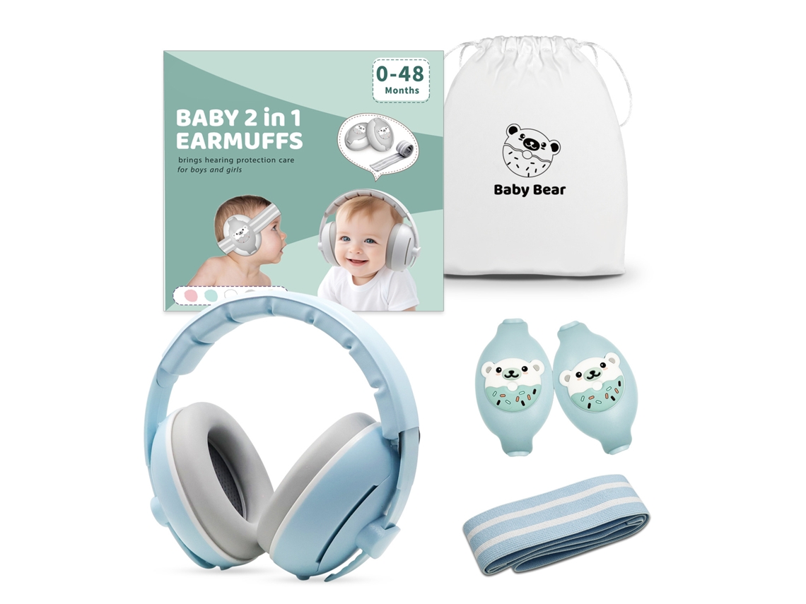 Protetor Auricular 2 Em 1 Anti-ruído Para Bebés 0-48 Meses, Redução De 25db, Ajustável, Ideal Para Sono E Viagens