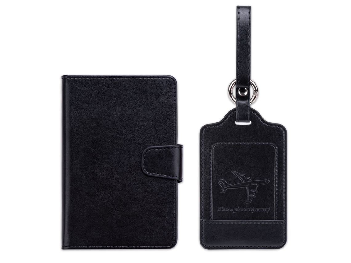 (preto), Porta-passaporte + Etiqueta de aeroporto, Conjunto de 2 peças, Etiqueta Mala, P