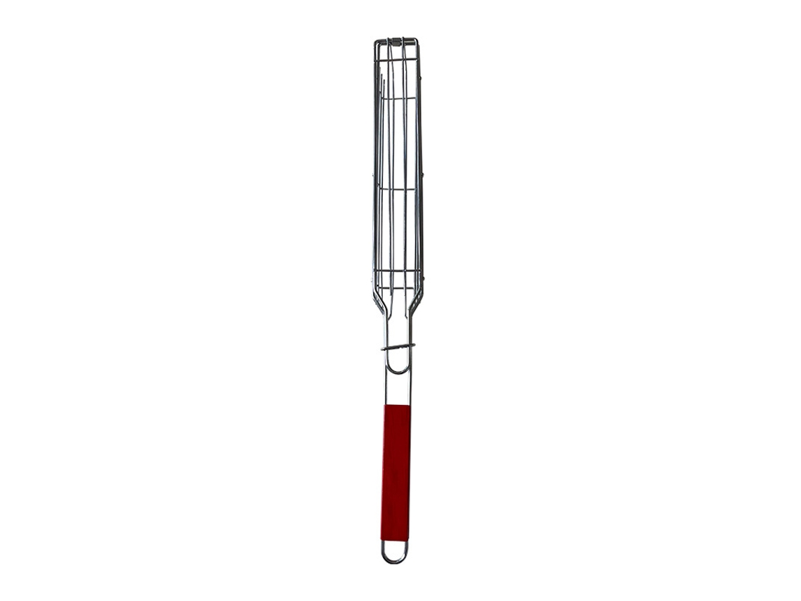 Grelha Giratória Antiaderente Para Espetinhos De Frango E Carne, Cabo Vermelho, 49x4,5 Cm.