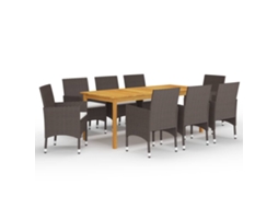 Conjunto 9 Peças Jantar Para Jardim Com Almofadões Castanho Dkd Home Decor