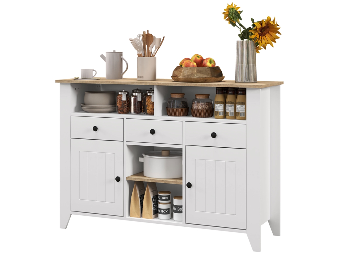 Aparador de cozinha com 3 gavetas, 2 armários, 2 prateleiras ajustáveis, branco, 120x38x81,5 cm S/MARCA