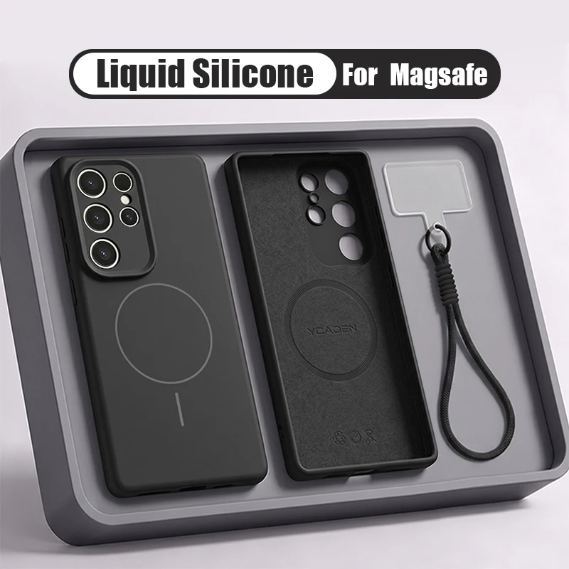 Capa Para Celular Galaxy S26 Em Silicone Líquido Com Cordão Magnético (preta), Resistente A Impactos.