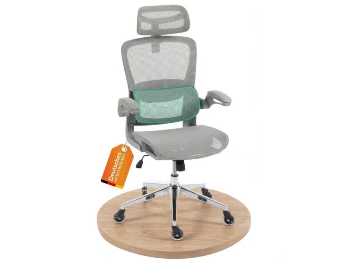 Cadeira De Escritório Ergonómica Tecido, Com Capacidade Máxima De 120 Kg, Braços Ajustáveis, Apoio Lombar, Função De Baloiço, Cinzento
