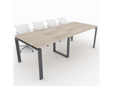Mesa de Reunião de Casa e de Escritório Estrutura Metálica Aberta Cor Cinzento Grafite Tampo em Melamina Cor Faia 240X100 Fabricada em Espanha OFICIT