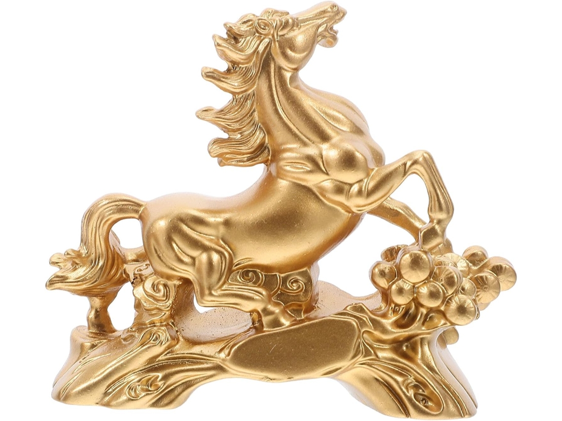 Ornamento Resina Representando Elegante Cavalo Dourado Decoração Escritório Símbolo Atração Prosperidade GOKOCO